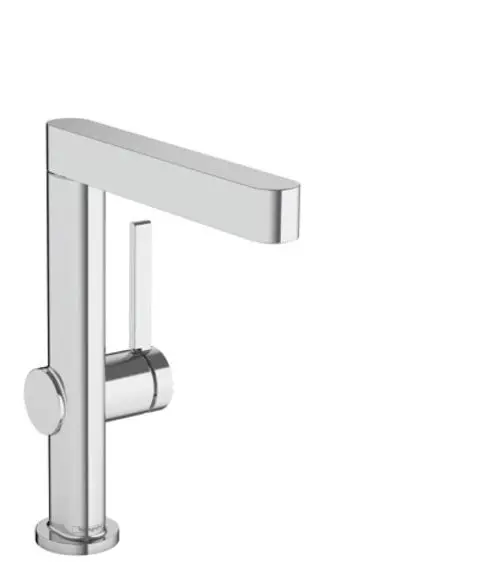 Hansgrohe Einhebel-Waschtischmischer mit schwenkbarem Auslauf und seitlicher Betätigung. Verchromte Oberfläche und von oben sichtbare Push-Open Ablaufgarnitur.